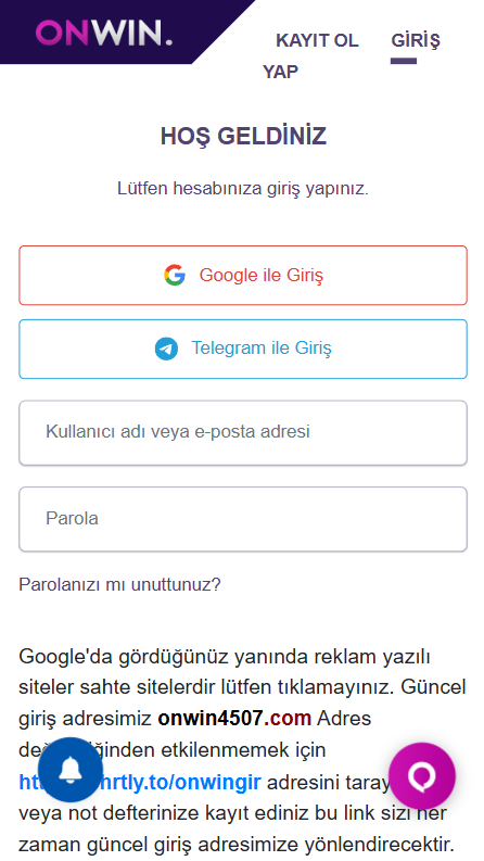 Onwin kayıt formu